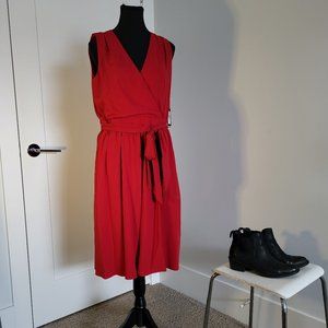 Red wrap style midi length dress